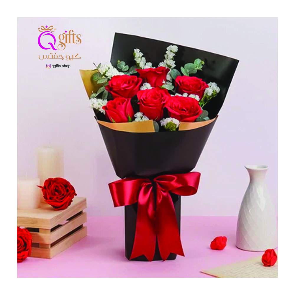 6 red roses flowers bouquet