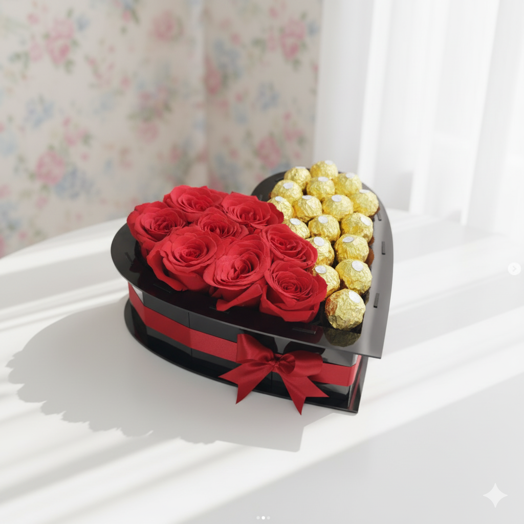 flowers and chocolate heart
