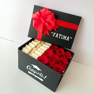 Graduation box with flowers and chocolate