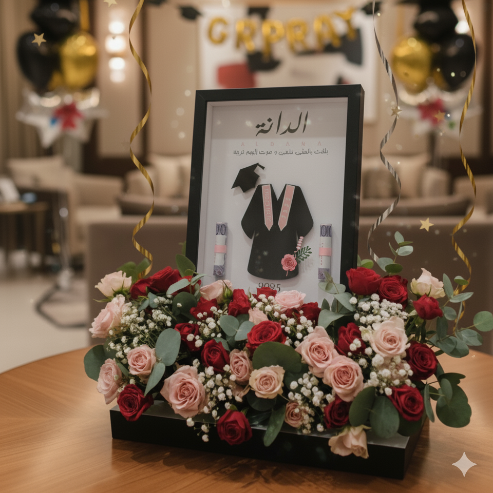 Flowers and frame stand for Graduation