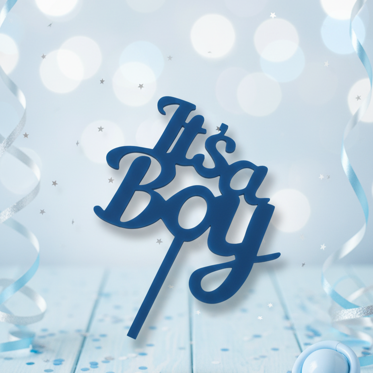 Its a boy tag topper cake ans flowers