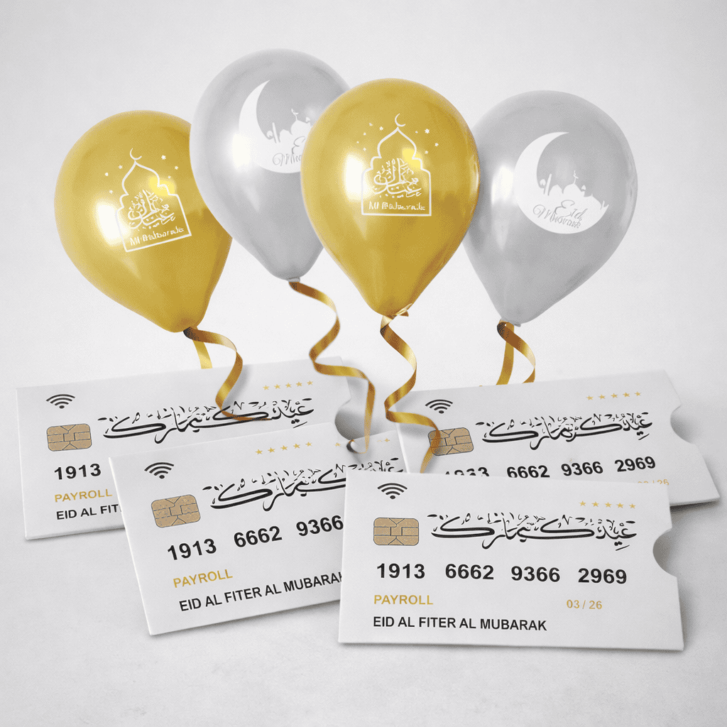 4 Eid cards Ediyah + 4 Eid balloons helium