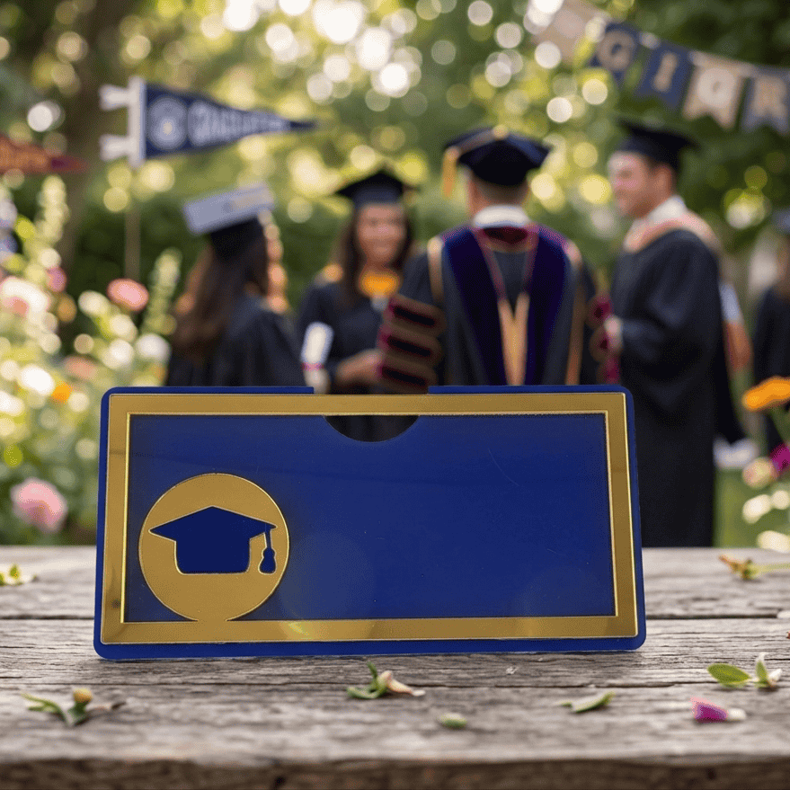 Graduation Acrylic money card - Blue Gold